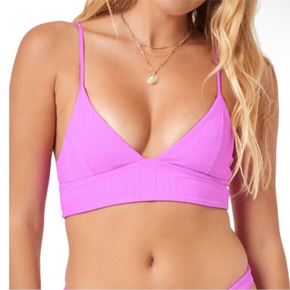 L*Space NWT Pointelle Rib Winnie Bikini Top in Fuchsia Size Small - Picture 1 of 7
